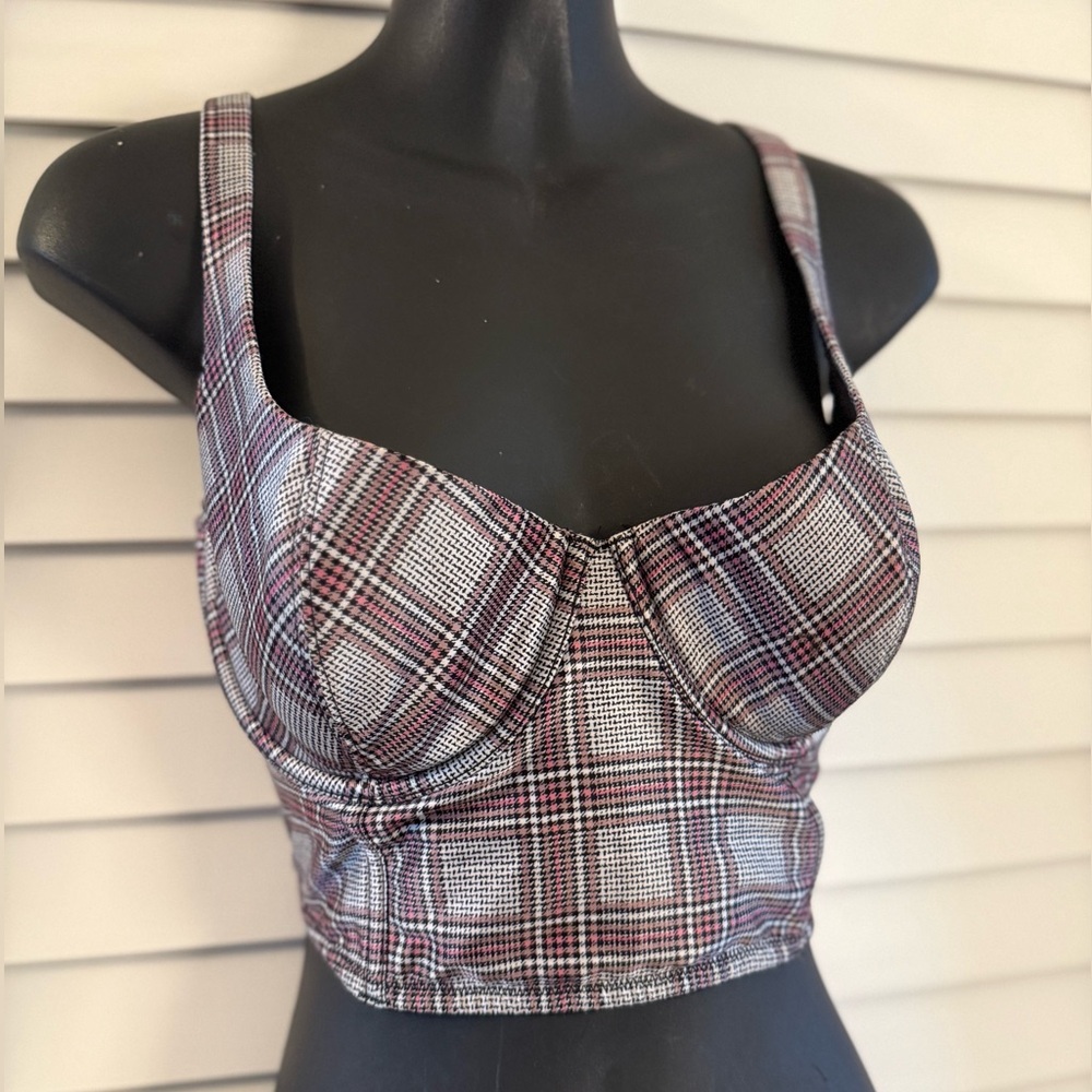 Victoria's Secret Plaid Long Line Bra Top - Black, White, Red Size 34D - Picture 2 of 10